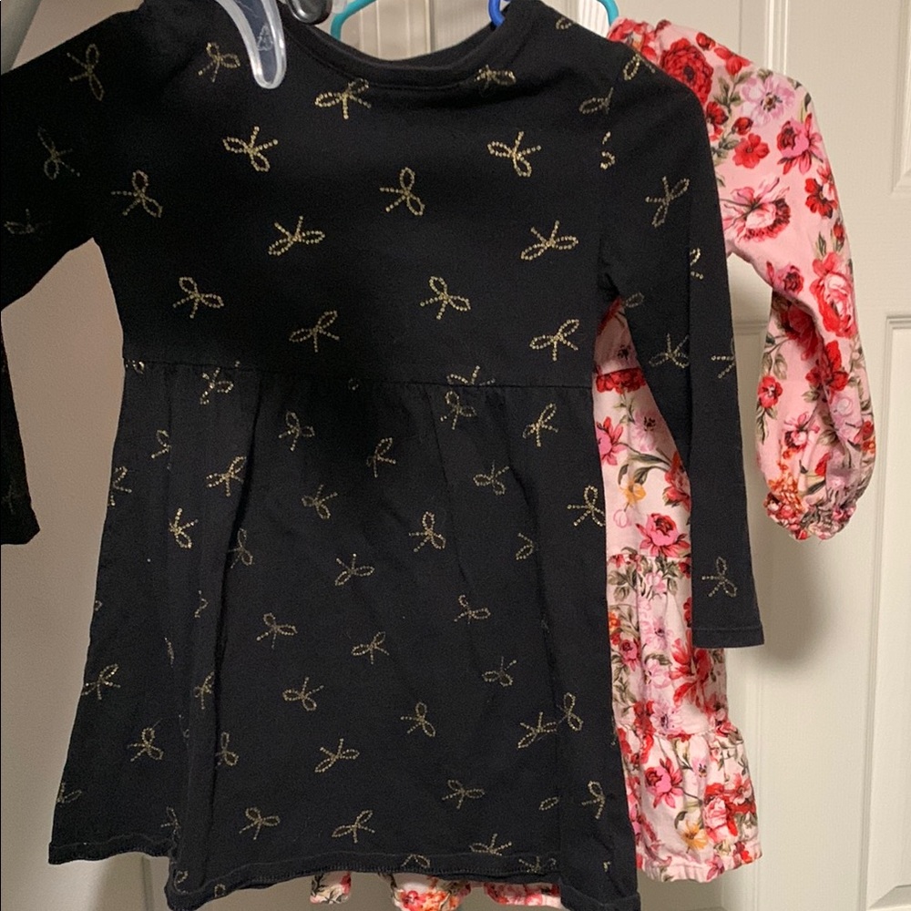 Black Long Sleeve Kids Top with Gold Bow Pattern